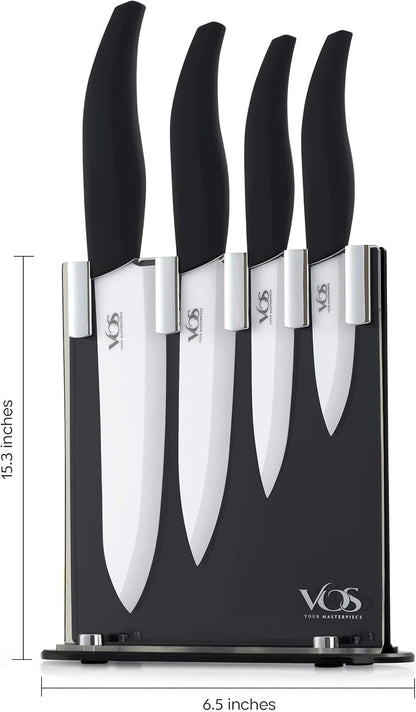 Ceramic Knife Set in Elegant Gift Box, Ceramic Knives Set For Kitchen, Ultra Sharp Kitchen Knife Set with Covers, 4" 5" 6" Paring, Santoku & Chef Knife, Lightweight, Dishwasher safe (Black Handle)