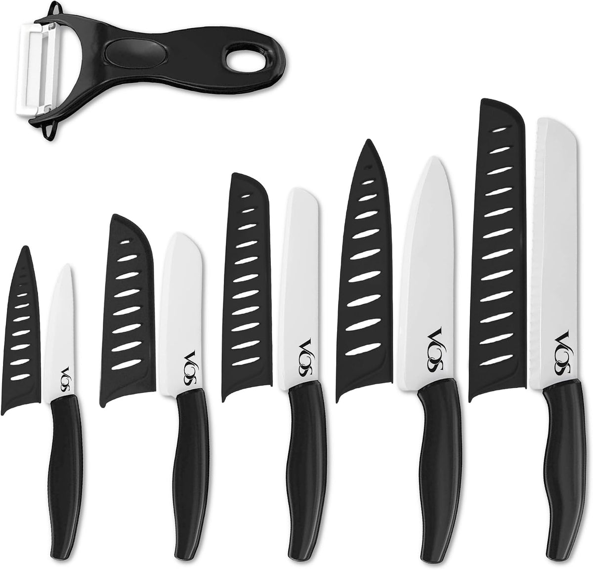 Ceramic Knife Set in Elegant Gift Box, Ceramic Knives Set For Kitchen, Ultra Sharp Kitchen Knife Set with Covers, 4" 5" 6" Paring, Santoku & Chef Knife, Lightweight, Dishwasher safe (Black Handle)