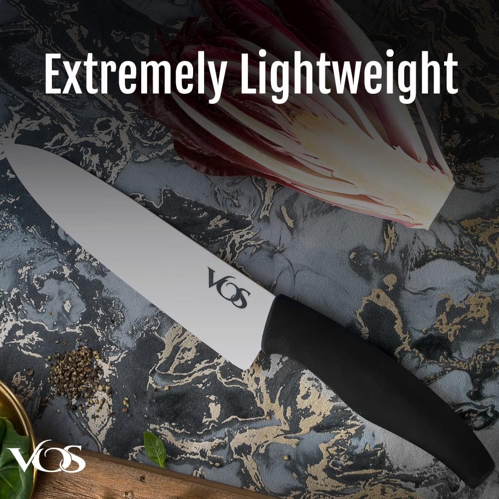 Ceramic Knife Set in Elegant Gift Box, Ceramic Knives Set For Kitchen, Ultra Sharp Kitchen Knife Set with Covers, 4" 5" 6" Paring, Santoku & Chef Knife, Lightweight, Dishwasher safe (Black Handle)