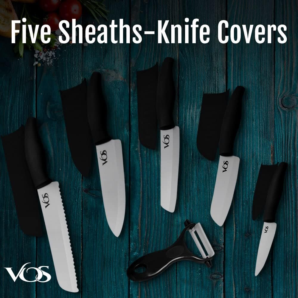 Ceramic Knife Set in Elegant Gift Box, Ceramic Knives Set For Kitchen, Ultra Sharp Kitchen Knife Set with Covers, 4" 5" 6" Paring, Santoku & Chef Knife, Lightweight, Dishwasher safe (Black Handle)