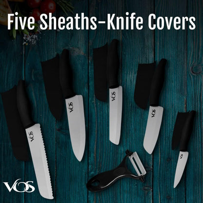 Ceramic Knife Set in Elegant Gift Box, Ceramic Knives Set For Kitchen, Ultra Sharp Kitchen Knife Set with Covers, 4" 5" 6" Paring, Santoku & Chef Knife, Lightweight, Dishwasher safe (Black Handle)