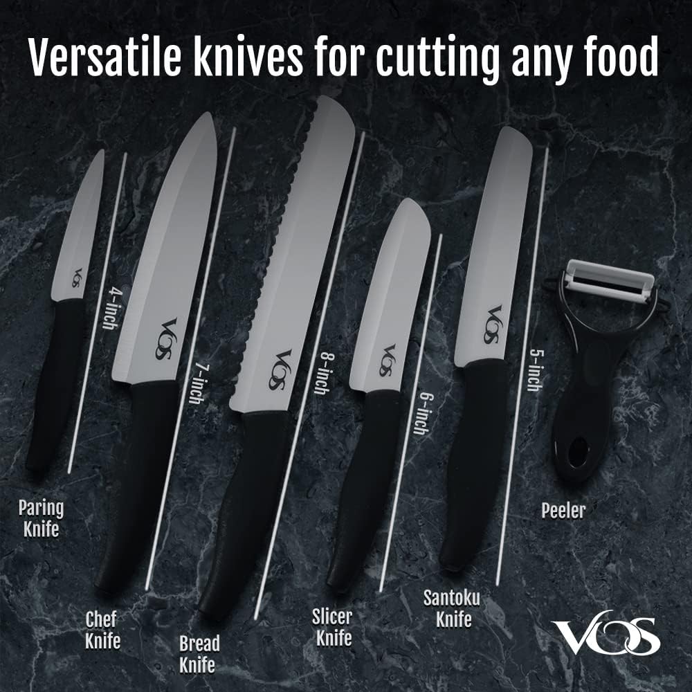 Ceramic Knife Set in Elegant Gift Box, Ceramic Knives Set For Kitchen, Ultra Sharp Kitchen Knife Set with Covers, 4" 5" 6" Paring, Santoku & Chef Knife, Lightweight, Dishwasher safe (Black Handle)