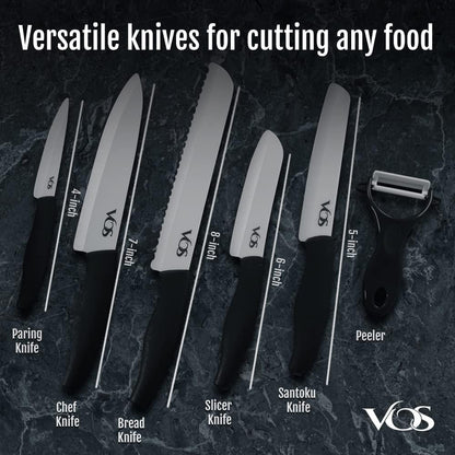 Ceramic Knife Set in Elegant Gift Box, Ceramic Knives Set For Kitchen, Ultra Sharp Kitchen Knife Set with Covers, 4" 5" 6" Paring, Santoku & Chef Knife, Lightweight, Dishwasher safe (Black Handle)