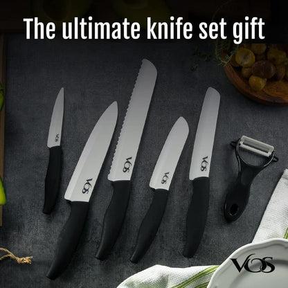 Ceramic Knife Set in Elegant Gift Box, Ceramic Knives Set For Kitchen, Ultra Sharp Kitchen Knife Set with Covers, 4" 5" 6" Paring, Santoku & Chef Knife, Lightweight, Dishwasher safe (Black Handle)