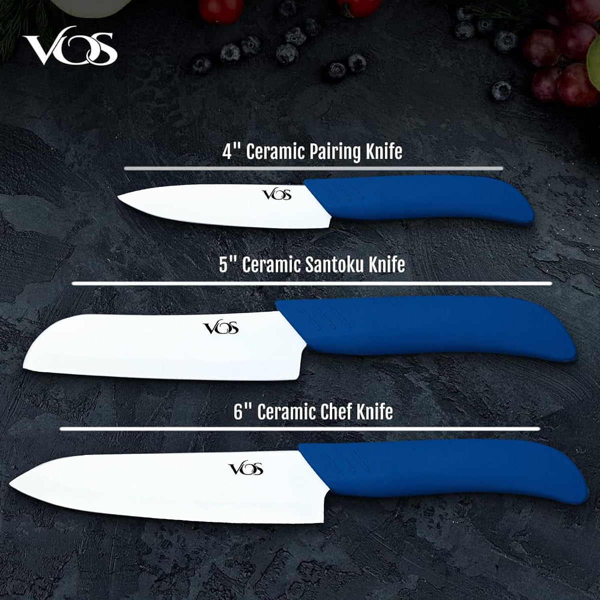 Ceramic Knife Set in Elegant Gift Box, Ceramic Knives Set For Kitchen, Ultra Sharp Kitchen Knife Set with Covers, 4" 5" 6" Paring, Santoku & Chef Knife, Lightweight, Dishwasher safe (Black Handle)