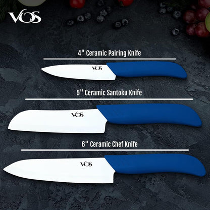 Ceramic Knife Set in Elegant Gift Box, Ceramic Knives Set For Kitchen, Ultra Sharp Kitchen Knife Set with Covers, 4" 5" 6" Paring, Santoku & Chef Knife, Lightweight, Dishwasher safe (Black Handle)