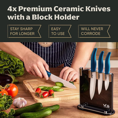 Ceramic Knife Set in Elegant Gift Box, Ceramic Knives Set For Kitchen, Ultra Sharp Kitchen Knife Set with Covers, 4" 5" 6" Paring, Santoku & Chef Knife, Lightweight, Dishwasher safe (Black Handle)