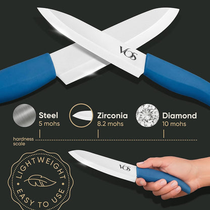 Ceramic Knife Set in Elegant Gift Box, Ceramic Knives Set For Kitchen, Ultra Sharp Kitchen Knife Set with Covers, 4" 5" 6" Paring, Santoku & Chef Knife, Lightweight, Dishwasher safe (Black Handle)