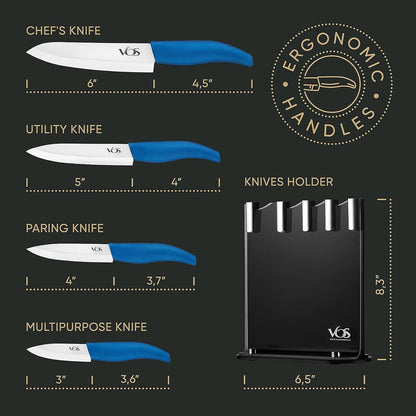 Ceramic Knife Set in Elegant Gift Box, Ceramic Knives Set For Kitchen, Ultra Sharp Kitchen Knife Set with Covers, 4" 5" 6" Paring, Santoku & Chef Knife, Lightweight, Dishwasher safe (Black Handle)
