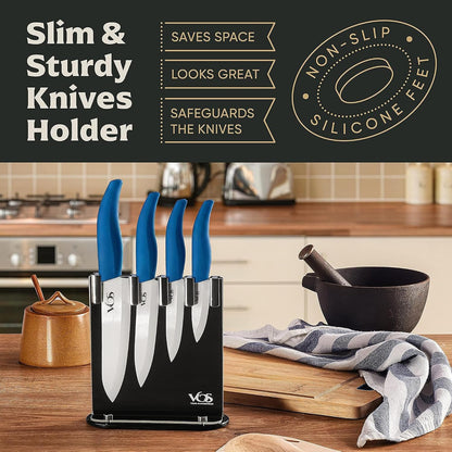 Ceramic Knife Set in Elegant Gift Box, Ceramic Knives Set For Kitchen, Ultra Sharp Kitchen Knife Set with Covers, 4" 5" 6" Paring, Santoku & Chef Knife, Lightweight, Dishwasher safe (Black Handle)