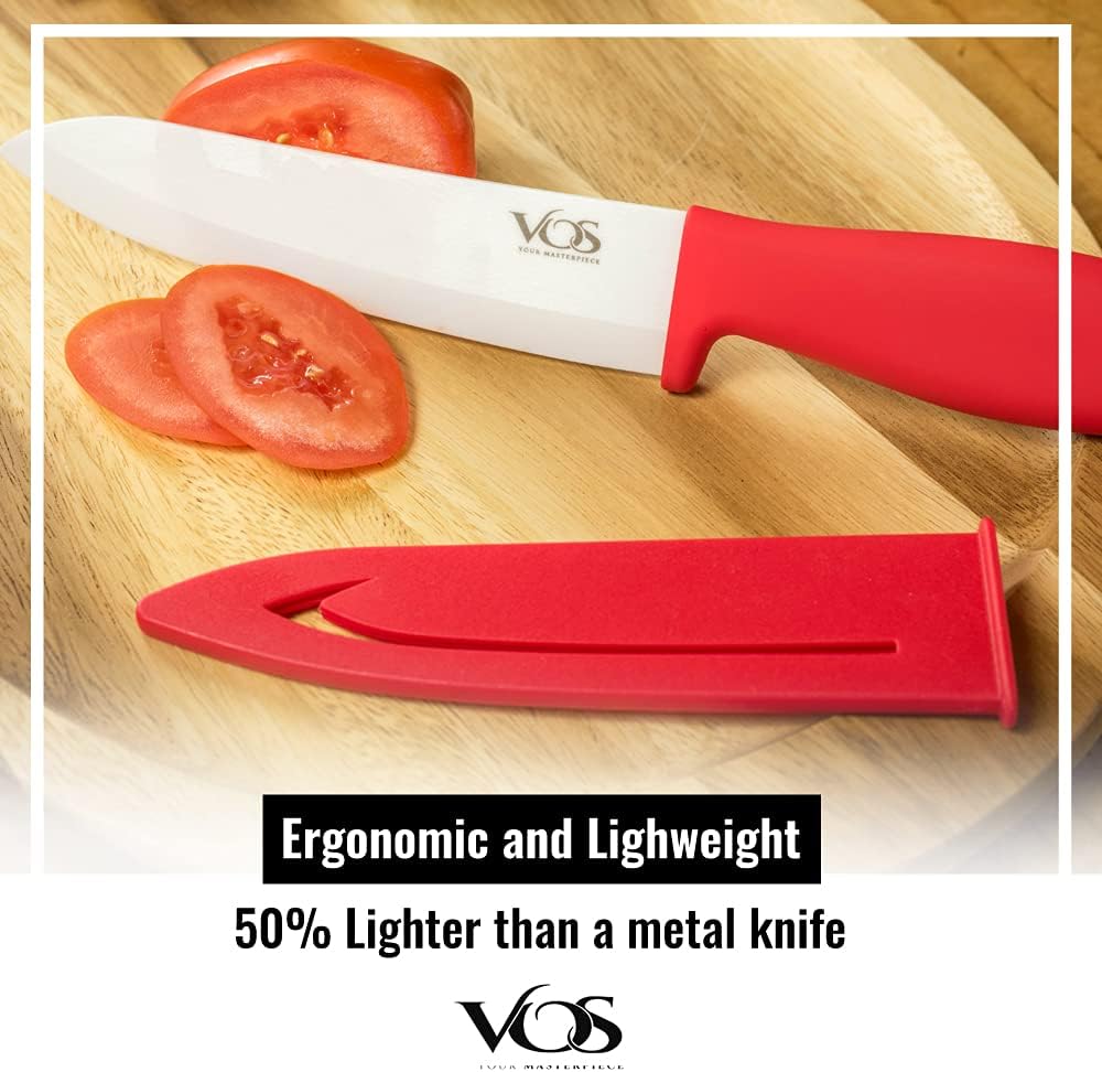 Ceramic Knife Set in Elegant Gift Box, Ceramic Knives Set For Kitchen, Ultra Sharp Kitchen Knife Set with Covers, 4" 5" 6" Paring, Santoku & Chef Knife, Lightweight, Dishwasher safe (Black Handle)