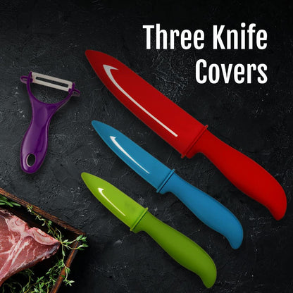 Ceramic Knife Set in Elegant Gift Box, Ceramic Knives Set For Kitchen, Ultra Sharp Kitchen Knife Set with Covers, 4" 5" 6" Paring, Santoku & Chef Knife, Lightweight, Dishwasher safe (Black Handle)