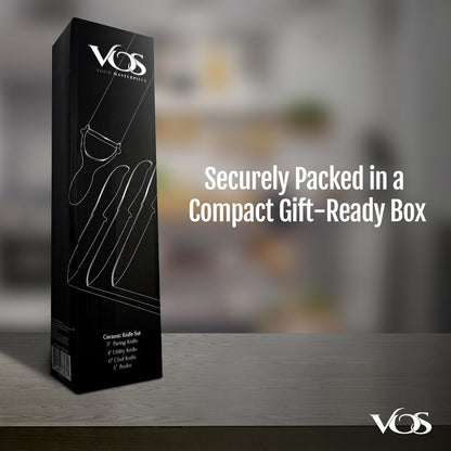Ceramic Knife Set in Elegant Gift Box, Ceramic Knives Set For Kitchen, Ultra Sharp Kitchen Knife Set with Covers, 4" 5" 6" Paring, Santoku & Chef Knife, Lightweight, Dishwasher safe (Black Handle)