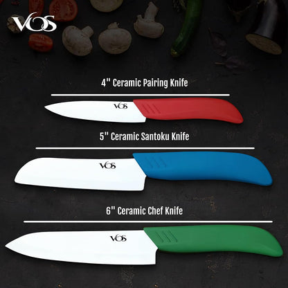 Ceramic Knife Set in Elegant Gift Box, Ceramic Knives Set For Kitchen, Ultra Sharp Kitchen Knife Set with Covers, 4" 5" 6" Paring, Santoku & Chef Knife, Lightweight, Dishwasher safe (Black Handle)