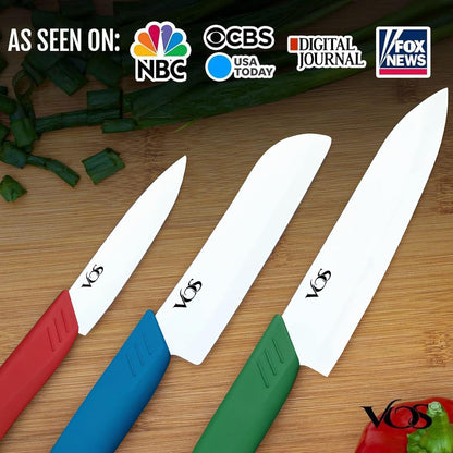 Ceramic Knife Set in Elegant Gift Box, Ceramic Knives Set For Kitchen, Ultra Sharp Kitchen Knife Set with Covers, 4" 5" 6" Paring, Santoku & Chef Knife, Lightweight, Dishwasher safe (Black Handle)