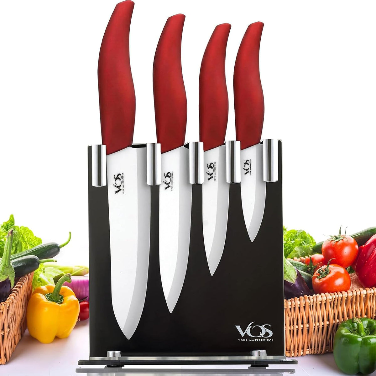 Ceramic Knife Set in Elegant Gift Box, Ceramic Knives Set For Kitchen, Ultra Sharp Kitchen Knife Set with Covers, 4" 5" 6" Paring, Santoku & Chef Knife, Lightweight, Dishwasher safe (Black Handle)