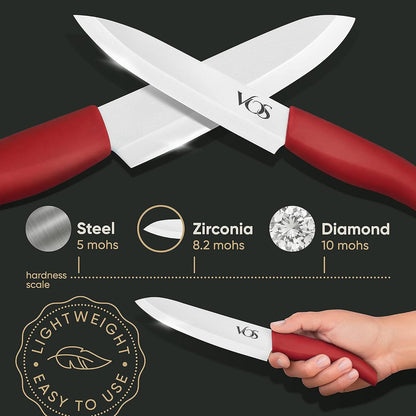 Ceramic Knife Set in Elegant Gift Box, Ceramic Knives Set For Kitchen, Ultra Sharp Kitchen Knife Set with Covers, 4" 5" 6" Paring, Santoku & Chef Knife, Lightweight, Dishwasher safe (Black Handle)