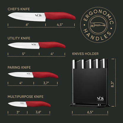 Ceramic Knife Set in Elegant Gift Box, Ceramic Knives Set For Kitchen, Ultra Sharp Kitchen Knife Set with Covers, 4" 5" 6" Paring, Santoku & Chef Knife, Lightweight, Dishwasher safe (Black Handle)