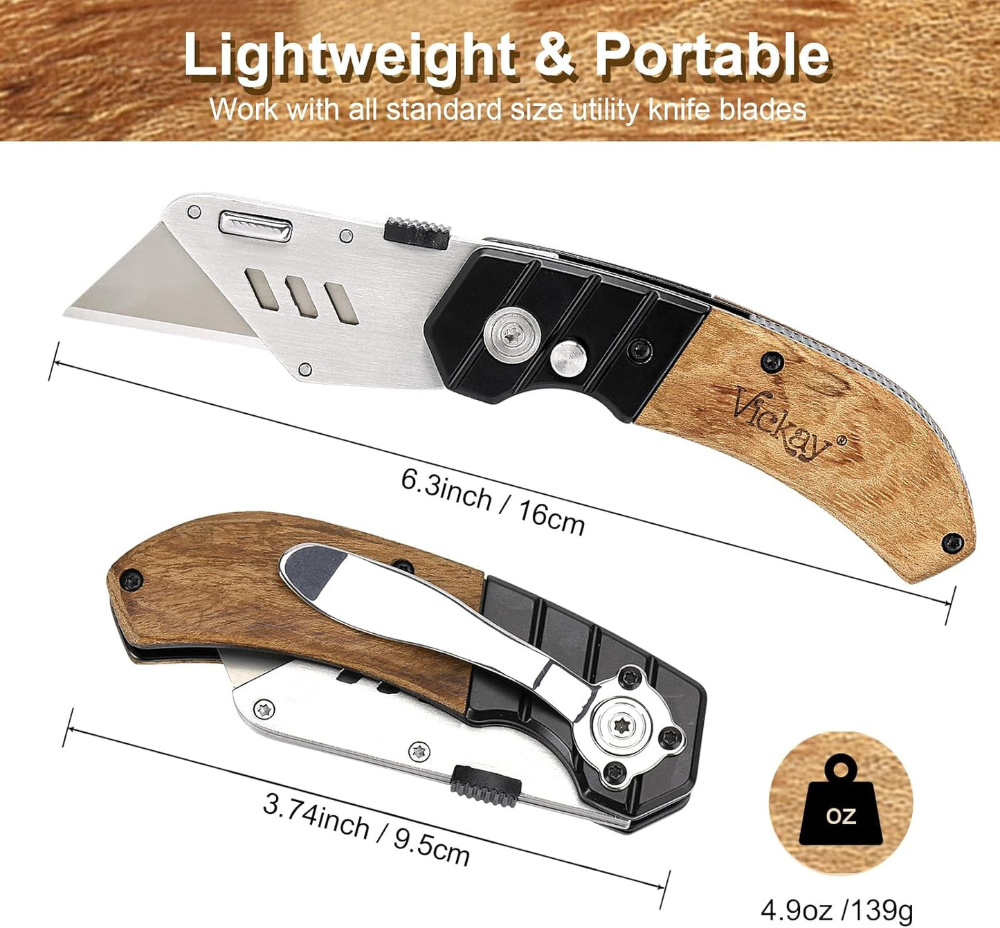 Folding Utility Knife, Box Cutter with 5 SK5 Quick Change Blades, Safety Axis Lock Design Razor Knife, Lightweight Aluminum Handle Belt Clip for Office Home Artcraft （Light Purple)