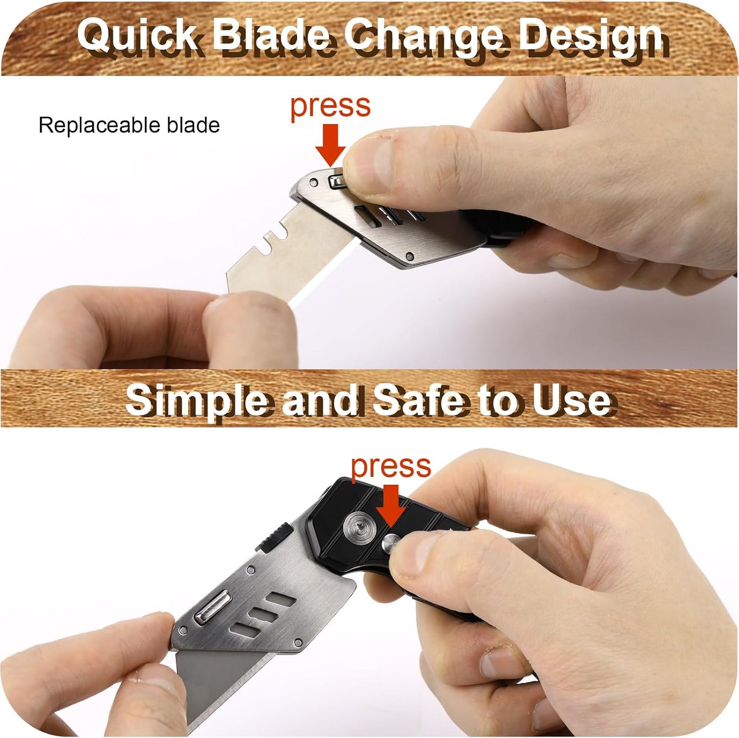 Folding Utility Knife, Box Cutter with 5 SK5 Quick Change Blades, Safety Axis Lock Design Razor Knife, Lightweight Aluminum Handle Belt Clip for Office Home Artcraft （Light Purple)