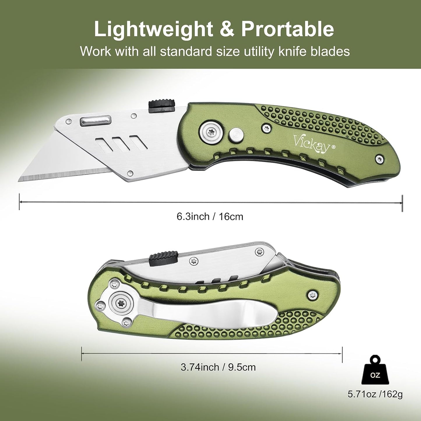 Folding Utility Knife, Box Cutter with 5 SK5 Quick Change Blades, Safety Axis Lock Design Razor Knife, Lightweight Aluminum Handle Belt Clip for Office Home Artcraft （Light Purple)