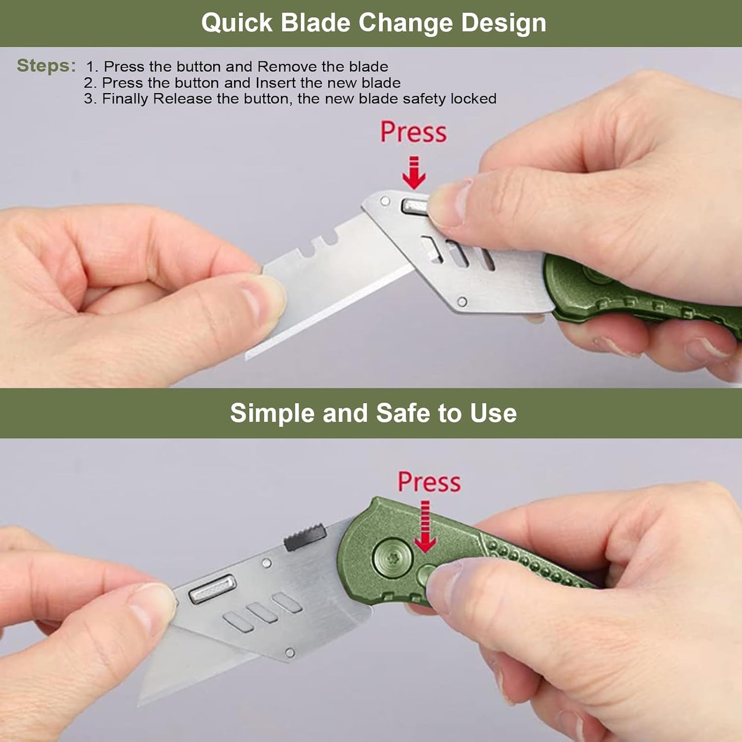 Folding Utility Knife, Box Cutter with 5 SK5 Quick Change Blades, Safety Axis Lock Design Razor Knife, Lightweight Aluminum Handle Belt Clip for Office Home Artcraft （Light Purple)