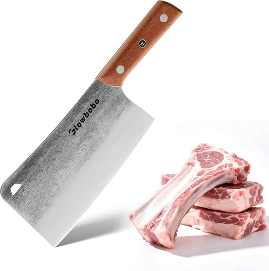 7.6 Inch Heavy Duty Meat Cleaver, 5CR15 High Carbon Stainless Steel Butcher Knife for Chopping Bone, Meat - with Gift Box, Professional Kitchen BBQ Chef Knife