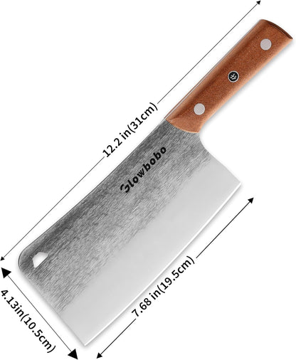 7.6 Inch Heavy Duty Meat Cleaver, 5CR15 High Carbon Stainless Steel Butcher Knife for Chopping Bone, Meat - with Gift Box, Professional Kitchen BBQ Chef Knife
