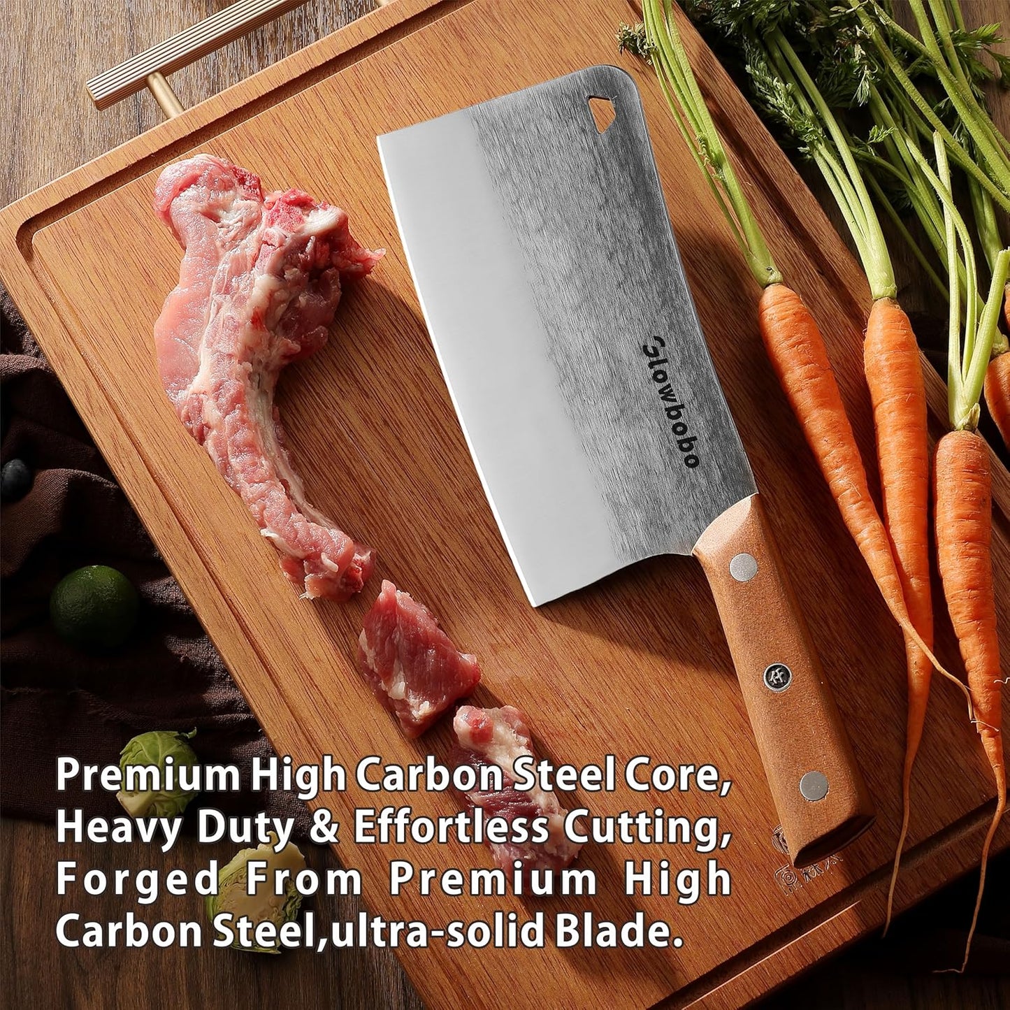 7.6 Inch Heavy Duty Meat Cleaver, 5CR15 High Carbon Stainless Steel Butcher Knife for Chopping Bone, Meat - with Gift Box, Professional Kitchen BBQ Chef Knife
