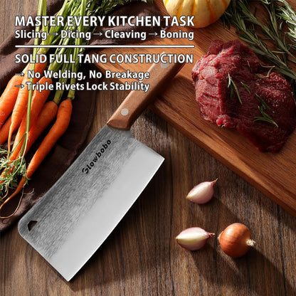 7.6 Inch Heavy Duty Meat Cleaver, 5CR15 High Carbon Stainless Steel Butcher Knife for Chopping Bone, Meat - with Gift Box, Professional Kitchen BBQ Chef Knife
