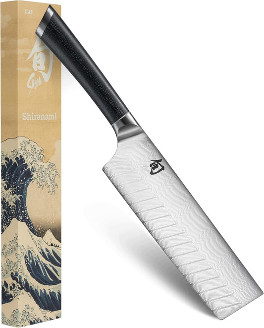 Shiranami 6.5" Nakiri Knife | Handcrafted Japanese Vegetable Knife, VG10 and VG2 Damascus Steel Blade, Jute Micarta Handle