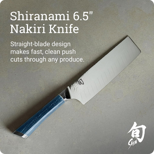 Shiranami 6.5" Nakiri Knife | Handcrafted Japanese Vegetable Knife, VG10 and VG2 Damascus Steel Blade, Jute Micarta Handle