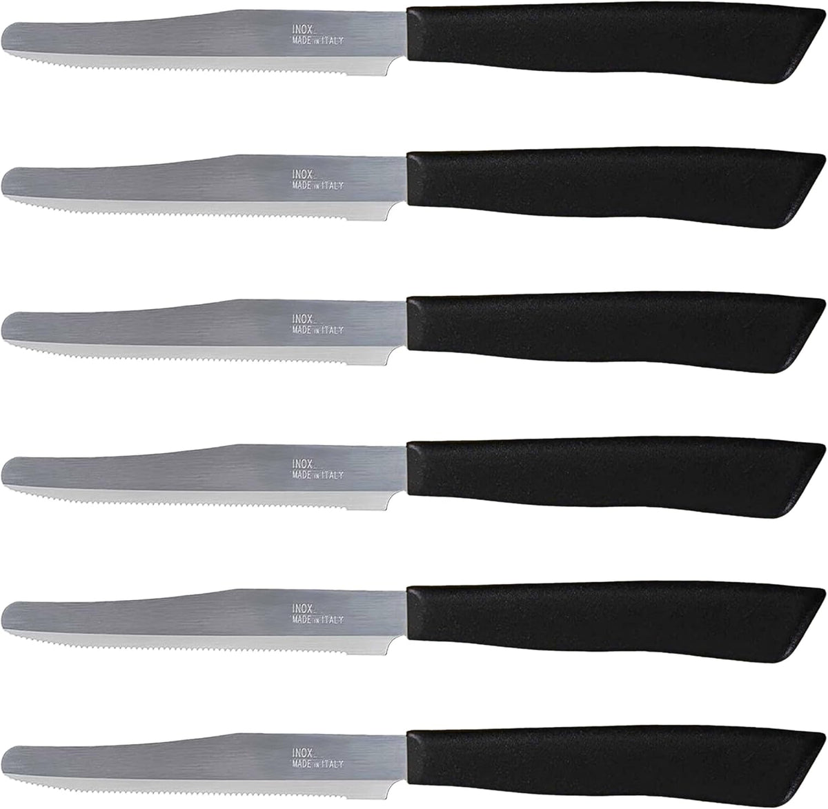 6 kitchen Knives - 4.3"/11cm Italian Stainless Steel Serrated Vegetable/Steak/Table Knife Cutlery, Rounded Tip (Red)