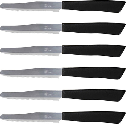 6 kitchen Knives - 4.3"/11cm Italian Stainless Steel Serrated Vegetable/Steak/Table Knife Cutlery, Rounded Tip (Red)