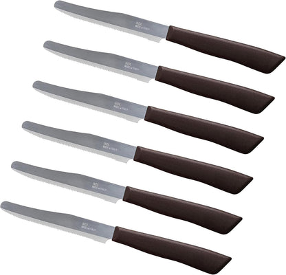 6 kitchen Knives - 4.3"/11cm Italian Stainless Steel Serrated Vegetable/Steak/Table Knife Cutlery, Rounded Tip (Red)