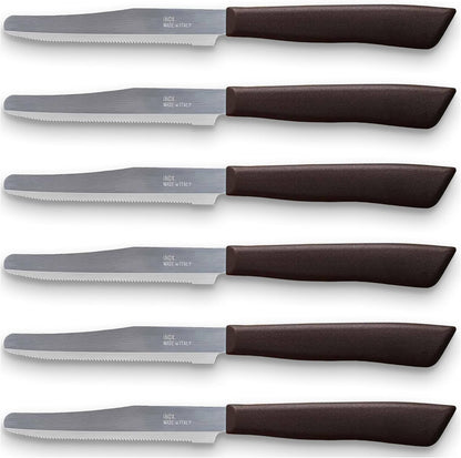 6 kitchen Knives - 4.3"/11cm Italian Stainless Steel Serrated Vegetable/Steak/Table Knife Cutlery, Rounded Tip (Red)