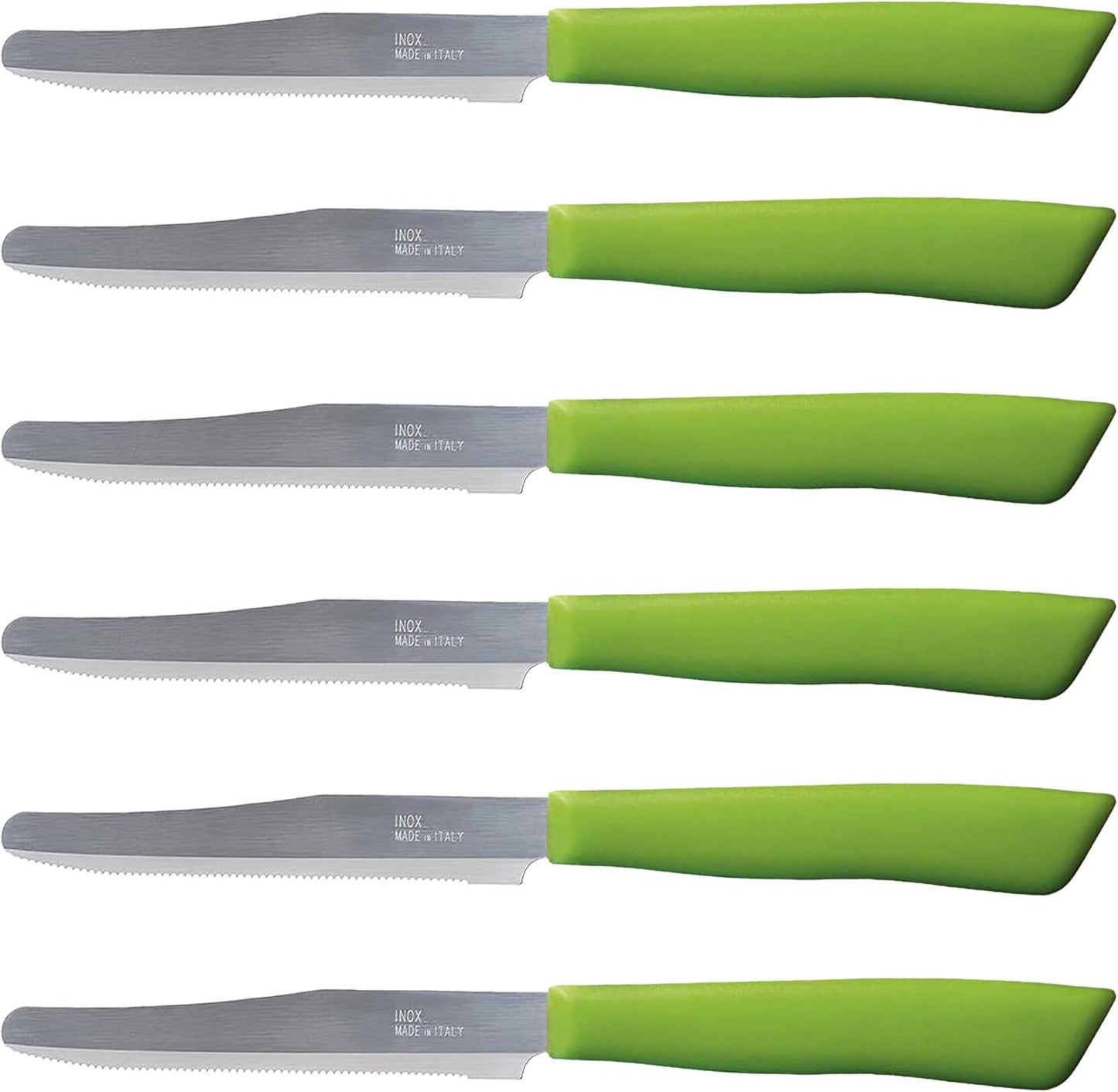 6 kitchen Knives - 4.3"/11cm Italian Stainless Steel Serrated Vegetable/Steak/Table Knife Cutlery, Rounded Tip (Red)