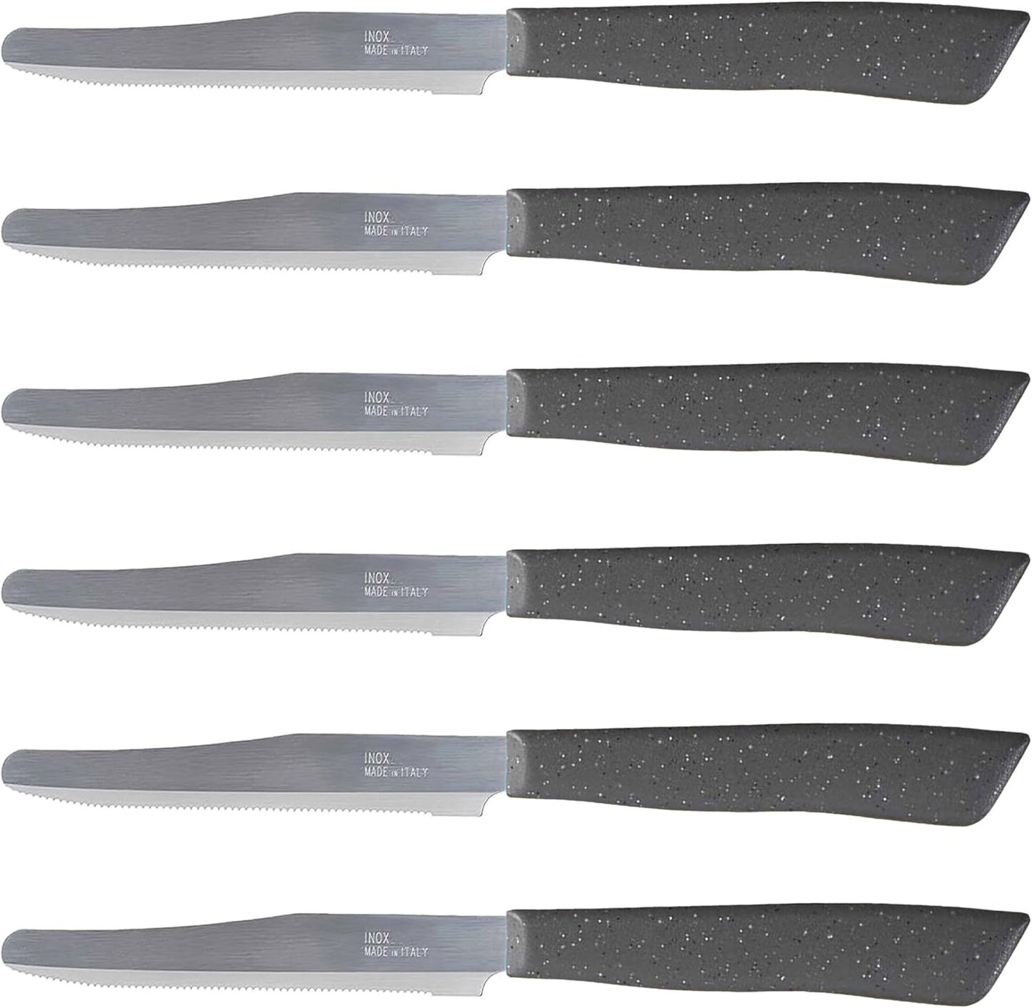 6 kitchen Knives - 4.3"/11cm Italian Stainless Steel Serrated Vegetable/Steak/Table Knife Cutlery, Rounded Tip (Red)