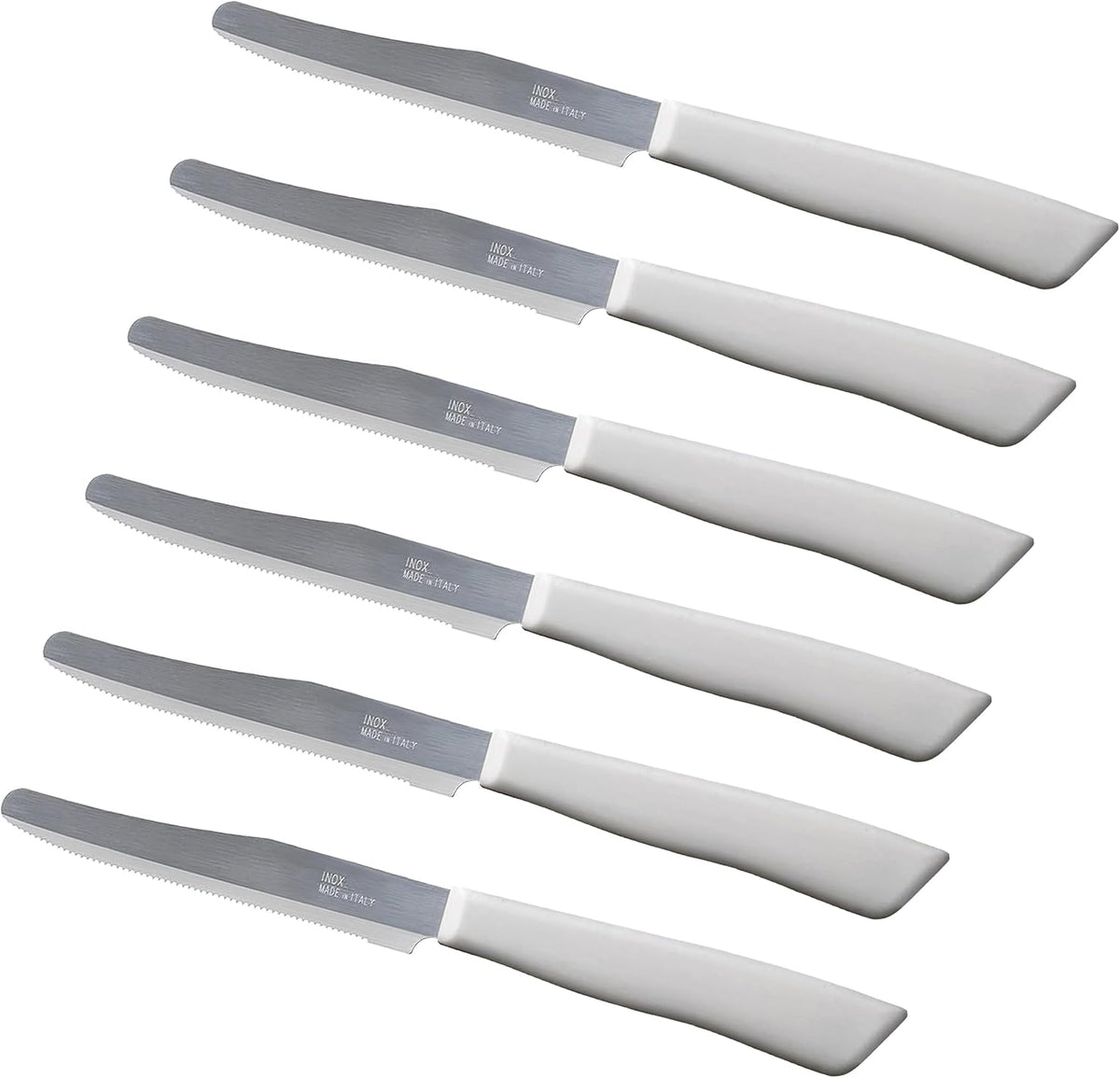 6 kitchen Knives - 4.3"/11cm Italian Stainless Steel Serrated Vegetable/Steak/Table Knife Cutlery, Rounded Tip (Red)