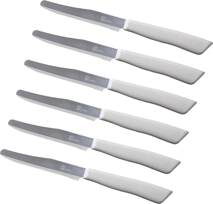 6 kitchen Knives - 4.3"/11cm Italian Stainless Steel Serrated Vegetable/Steak/Table Knife Cutlery, Rounded Tip (Red)