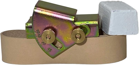 Knife Sharpening Angle Guide and 1" x 30" Leather Honing Belt with Compound