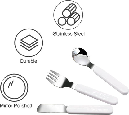 3-Piece Children Knife Spoon Fork Set 18/10 Stainless Steel Child Flatware Set Kids Utensils Set with Case for Lunch Box (Fork Spoon Knife Combo)