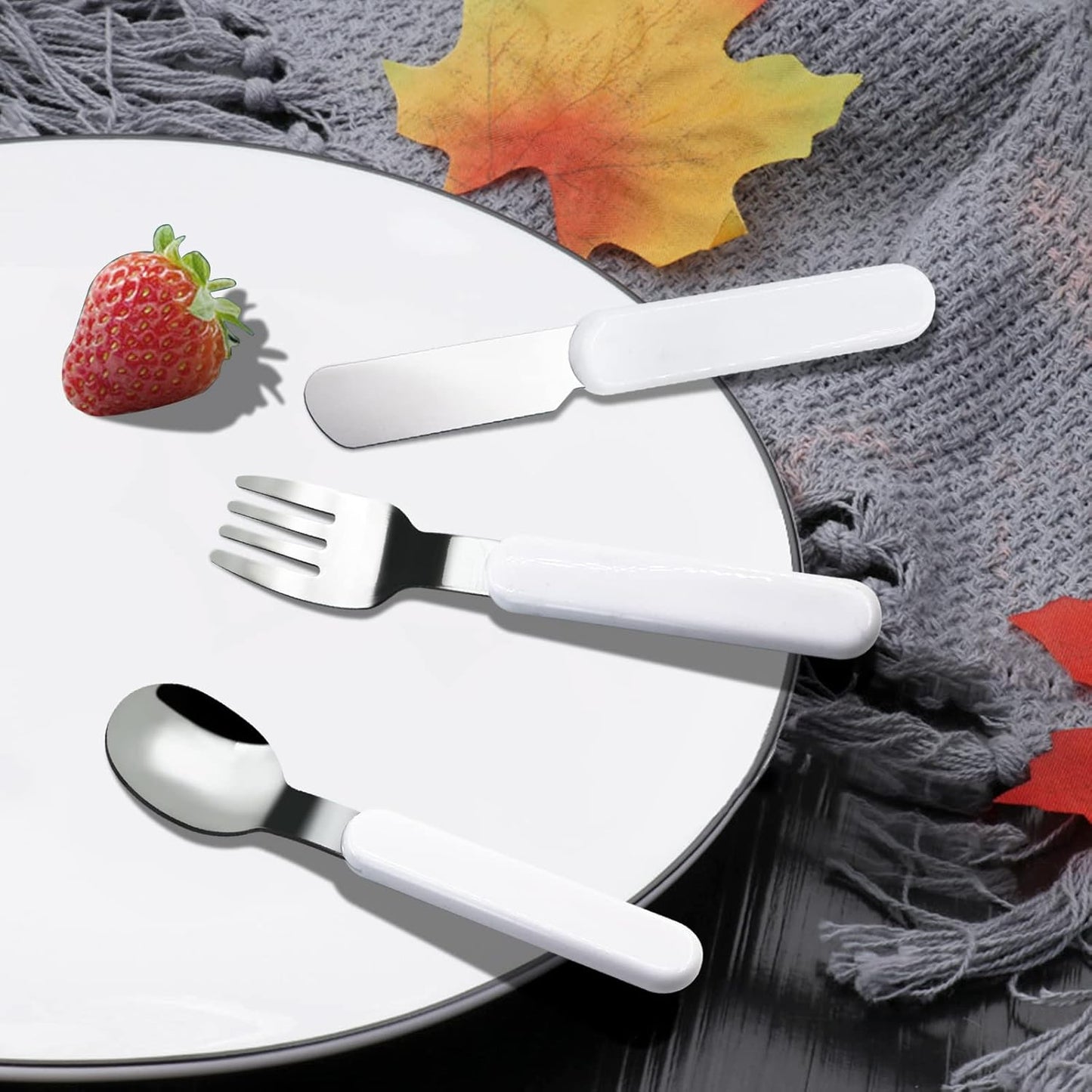 3-Piece Children Knife Spoon Fork Set 18/10 Stainless Steel Child Flatware Set Kids Utensils Set with Case for Lunch Box (Fork Spoon Knife Combo)