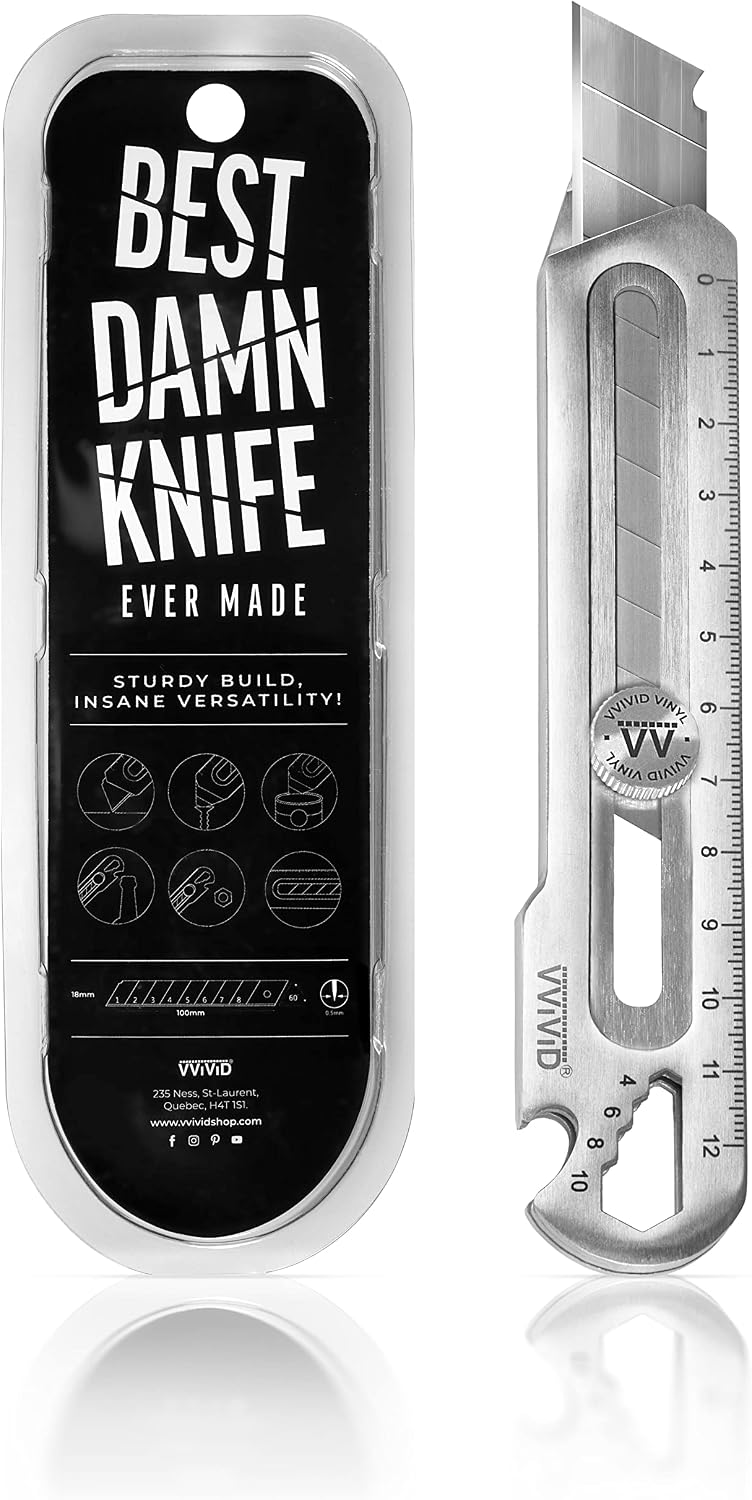 VViViD Best Damn Knife - Heavy Duty Precise Utility Blade, Sturdy Safety Lock, and 10 Replacement Blades