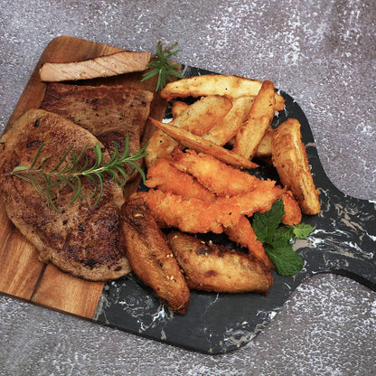 Cutting Board with Marble and Natural Wood,Serving Board for Steak Fruits with Handle,Chopping Board for Bread as Serving Trays (White)
