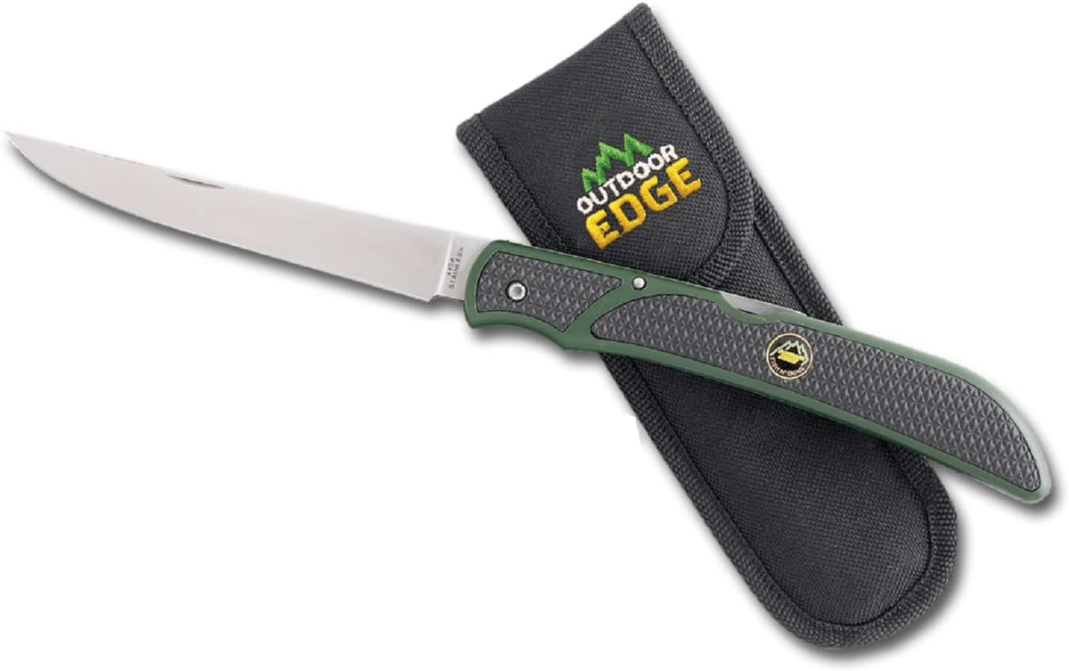 Fish & Bone - Folding Fillet Knife with 5.0" 440A Stainless Steel Blade for Fish and Processing Big Game - Pocket Clip