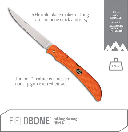 Fish & Bone - Folding Fillet Knife with 5.0" 440A Stainless Steel Blade for Fish and Processing Big Game - Pocket Clip