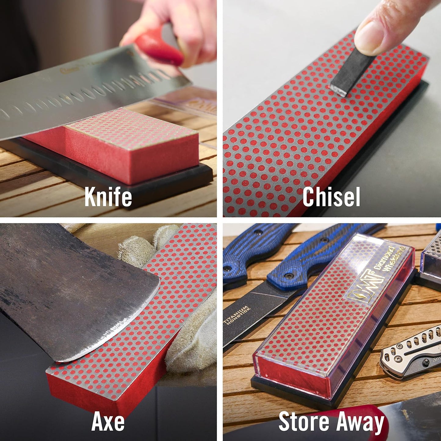 DMT (Diamond Machining Technology) 6-inch Diamond Whetstone Sharpening Stone with Plastic Case - Fine, W6FP, Red