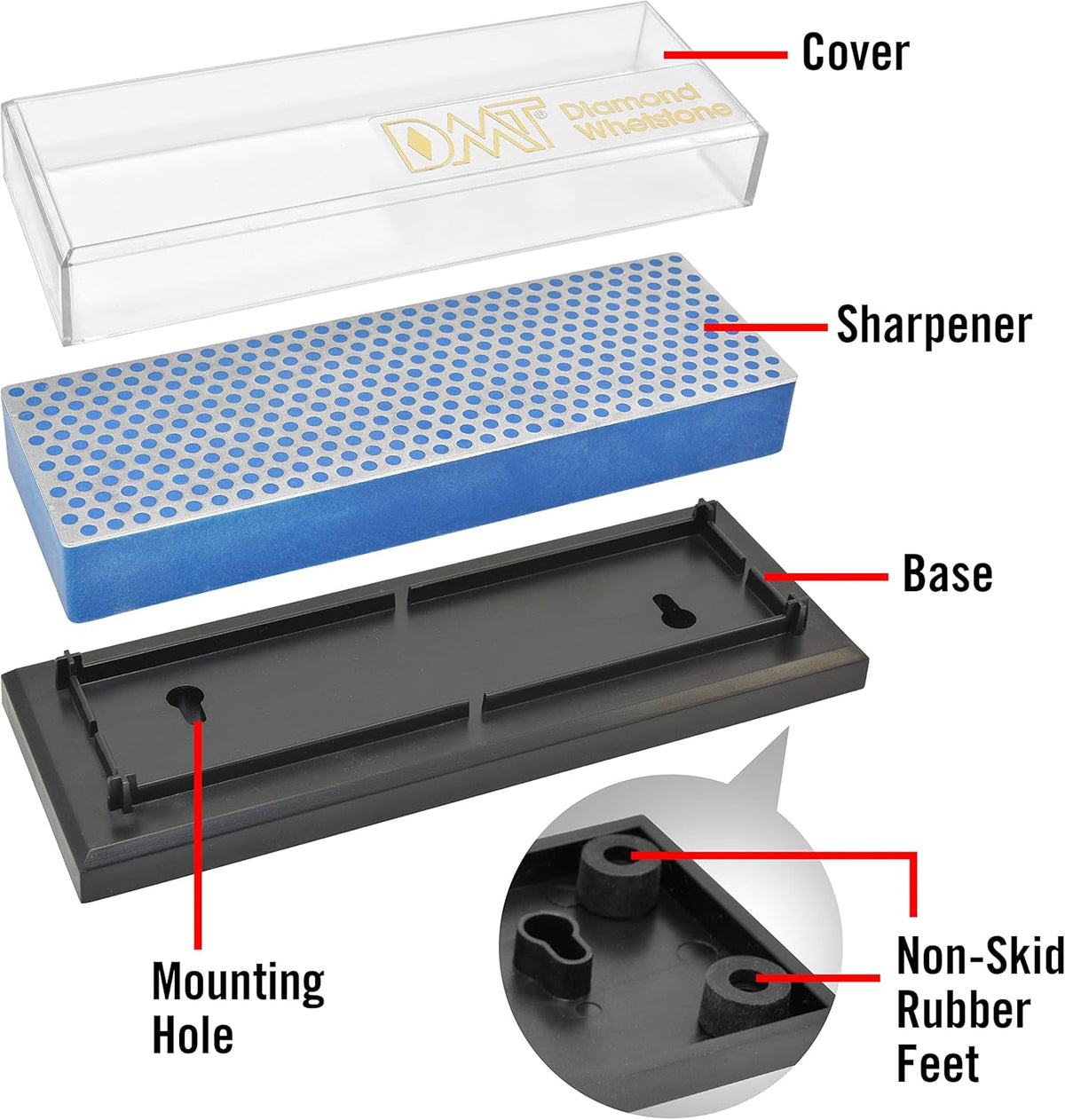 DMT (Diamond Machining Technology) 6-inch Diamond Whetstone Sharpening Stone with Plastic Case - Fine, W6FP, Red