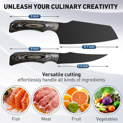 Huusk Butcher Knife Set 2PC - Meat Cleaver & Boning Knife, 2-in-1 Sheath